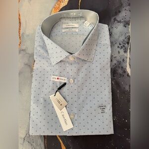 Calvin Klein Men's Light Blue Checkered Dress Shirt